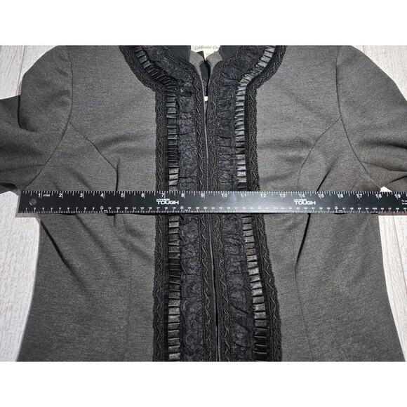 Coldwater Creek Sz 12P Gray Ponte Knit Ruffle Lace Mandarin Collar Jacket Women - Picture 8 of 10